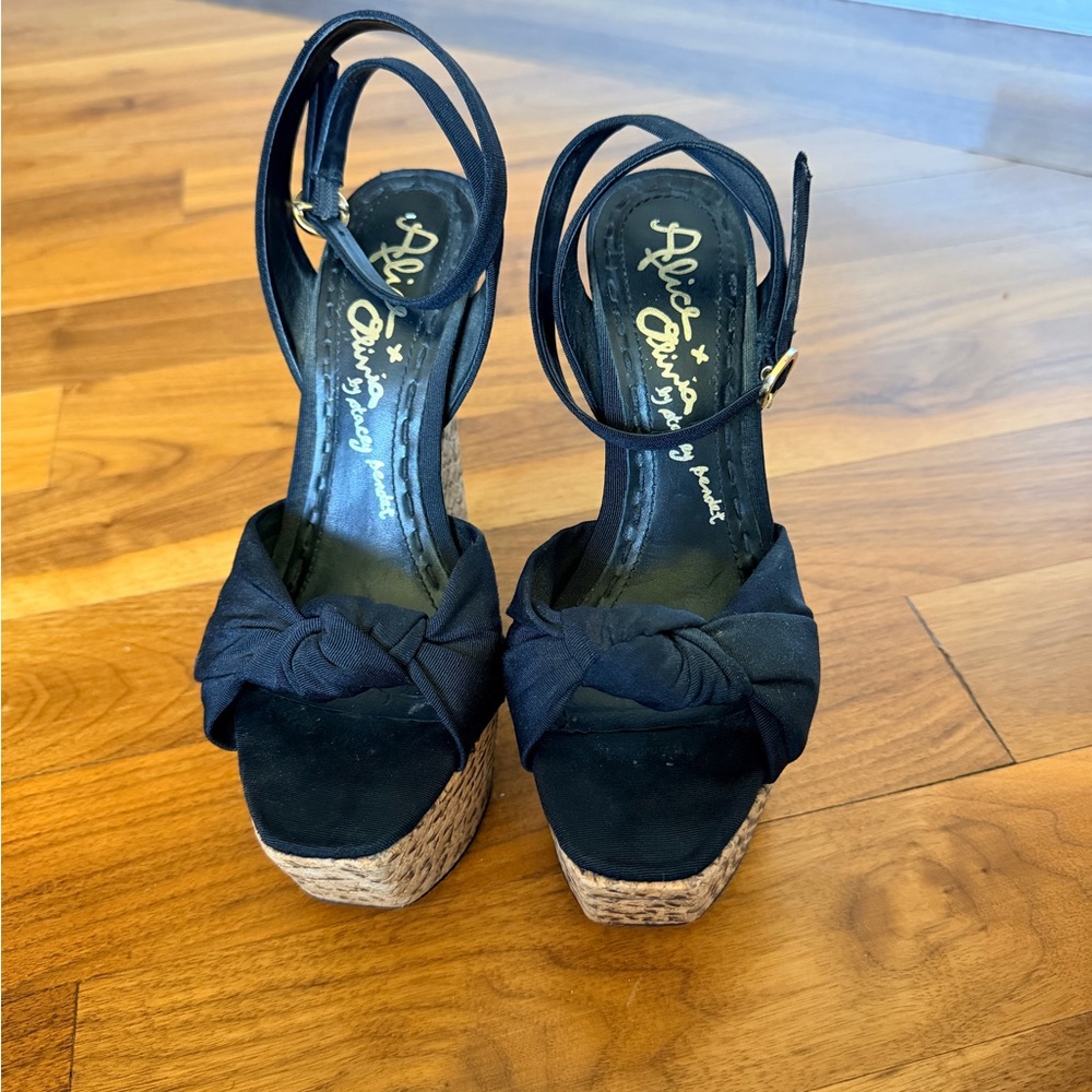 Alice + Olivia by Stacy Bendet Black Espadrille Wedge Bow Sandals